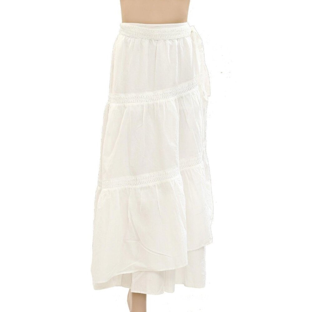 Merlette White Pleated Trim A-Line Wrap Maxi Skirt Cotton Summer S NEW 277633